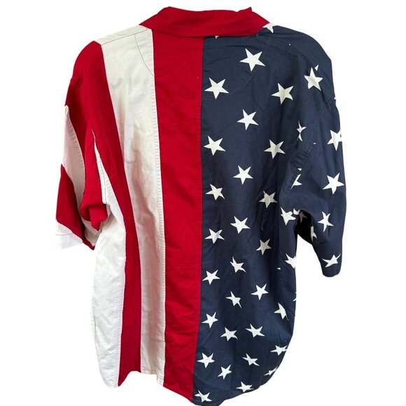American Flag Patriotic Mens Shirt Large Cotton Red White Blue Stars & Stripes - Picture 3 of 3